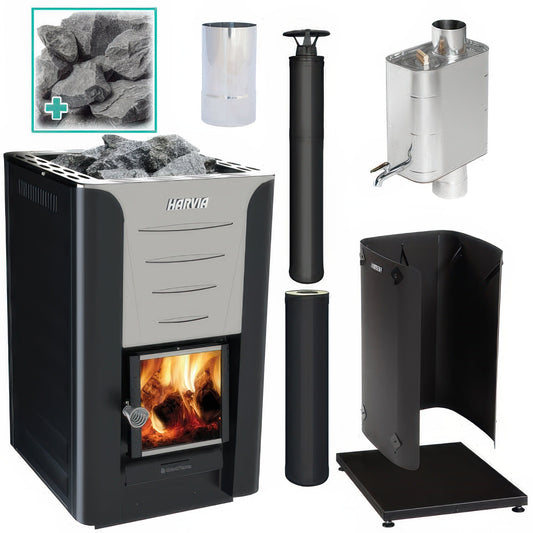 Harvia Pro 20 BK WH Pkg - Wood-Burning Sauna Stove Package, 24kW