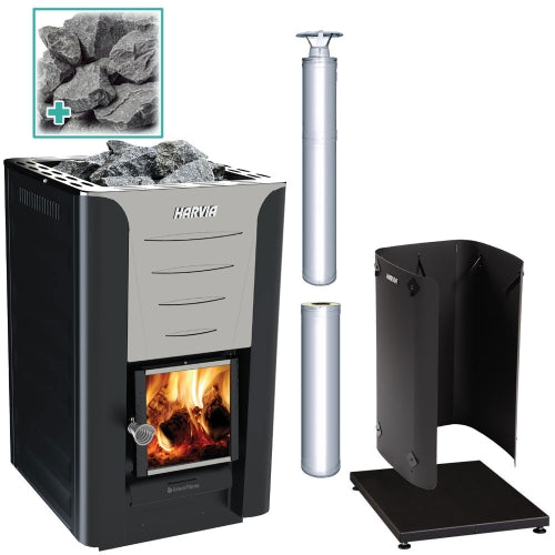 Harvia Pro 20 SS Pkg - Wood-Burning Sauna Stove Package, 24kW