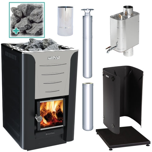 Harvia Pro 20 SS WH Pkg - Wood-Burning Sauna Stove Package, 24kW