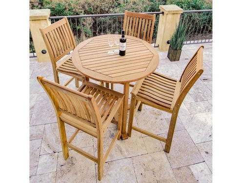 Compass Teak 5-Piece Patio Bar Set with 39-Inch Round Table