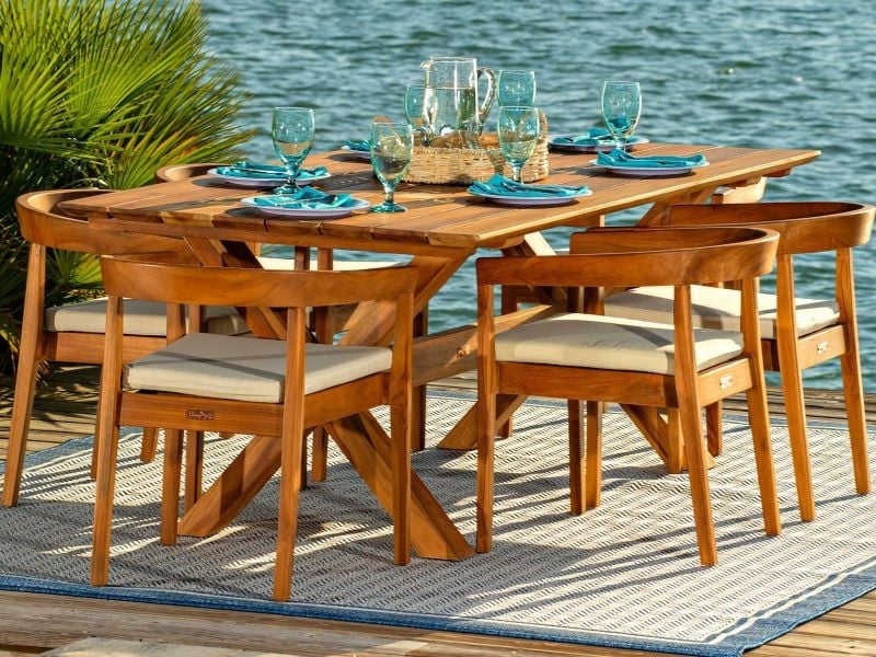 Panama Jack 7-Piece Bali Teak Wood Cushion Rectangular Dining Set