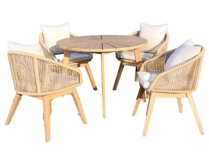 Panama Jack 5-Piece Cabo Acacia Wood Cushion Round Dining Set