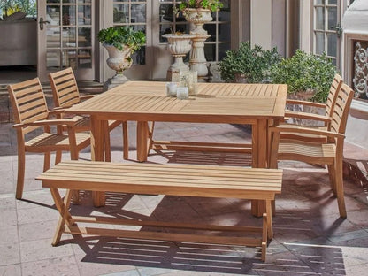 Hamilton 7-Piece 62-Inch Square Teak Outdoor Dining Set with Picnic Benches and Stacking Armchairs