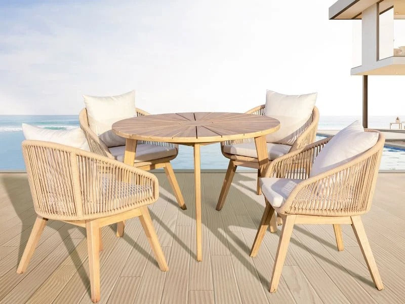 Panama Jack 5-Piece Cabo Acacia Wood Cushion Round Dining Set