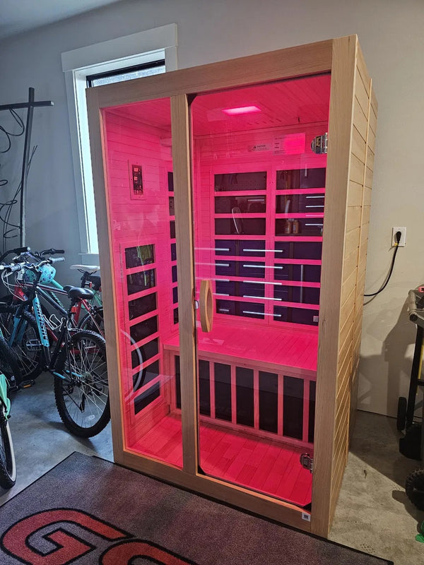 GREAT home sauna but heavy front glass panel !!