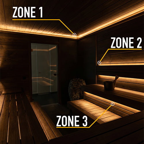 PROSAUNAS Three-Zone Linear White LED Neon Light Kit - Flexible, Dimmable, Waterproof, Wireless Controlled, WiFi, and Adjustable Length