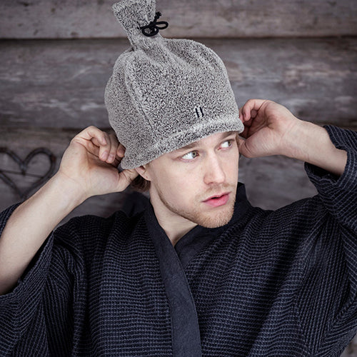 Rento Linen Terry Hat - Sauna Hat, Brown Linen Terry — view 3