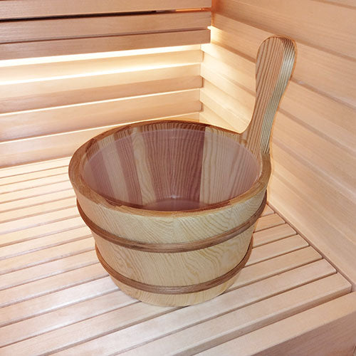 SaunaLife Essentials Set 3 - Wood Sauna Bucket and Ladle Set w/ Black Thermometer and Hygrometer — view 3